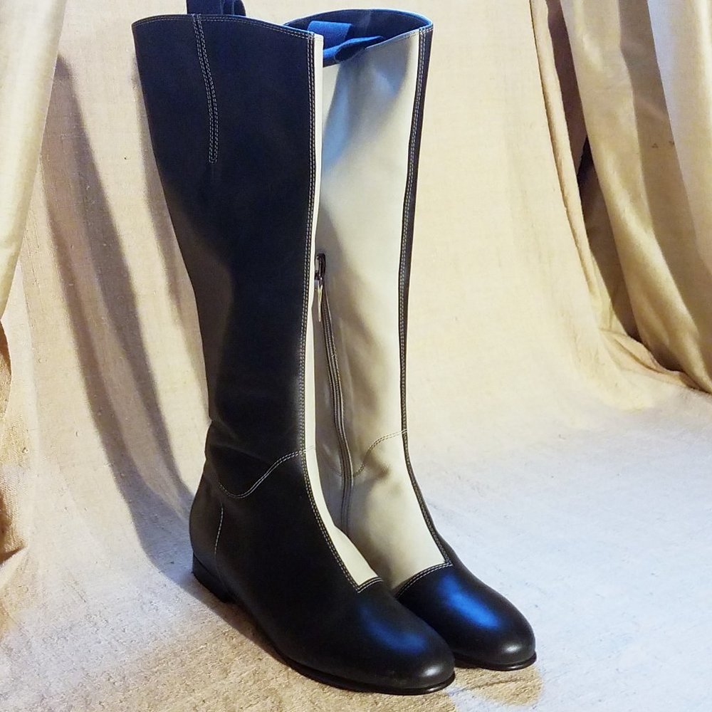 Vivienne Westwood Flat Knee-High Boots~37/6.5~Colorblock Black Beige Leather~NEW